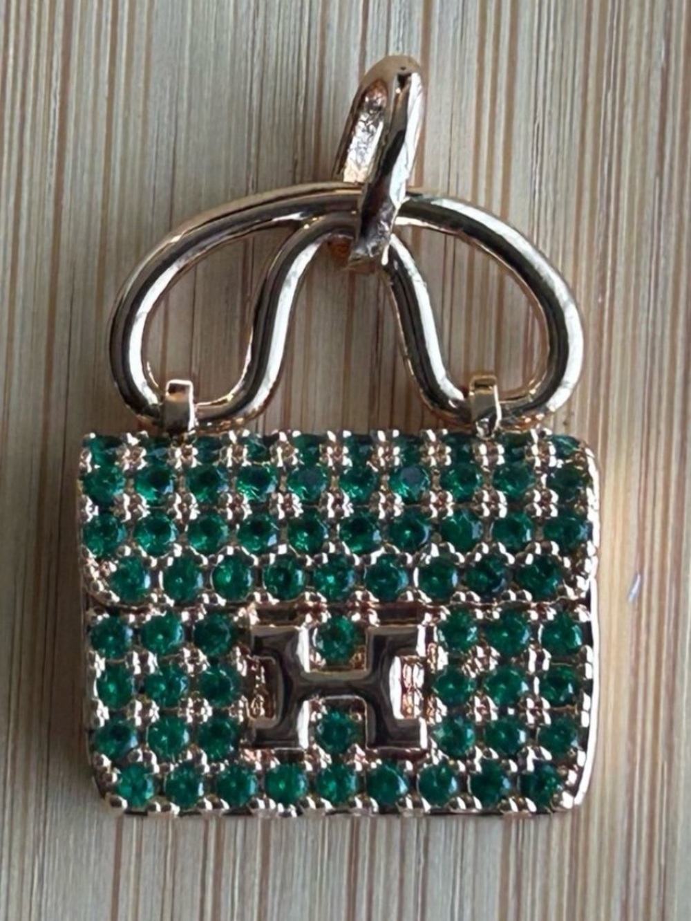 New green & gold bag pendant